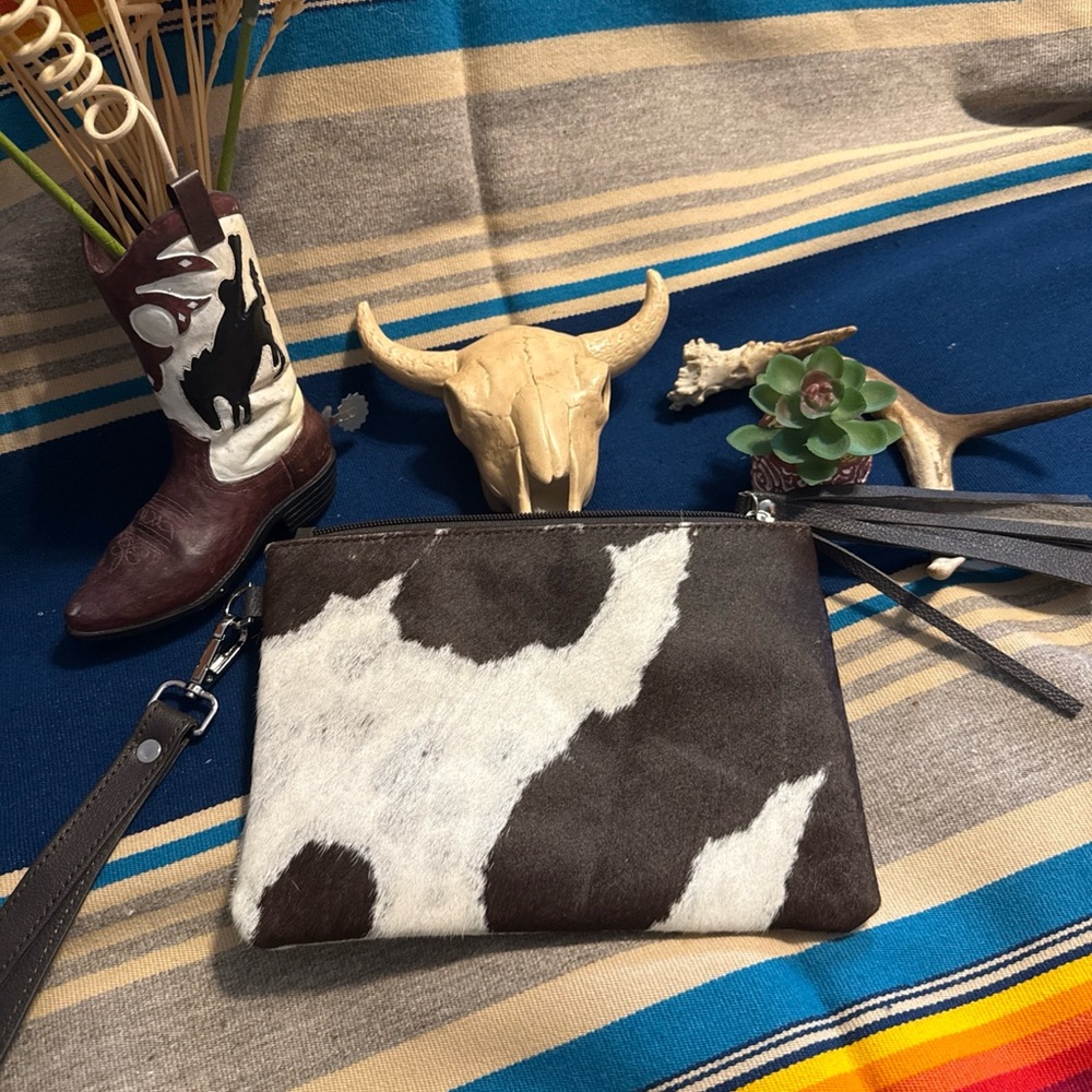New Handmade Real Cowhide Leather Wristlet/Clutch Purse